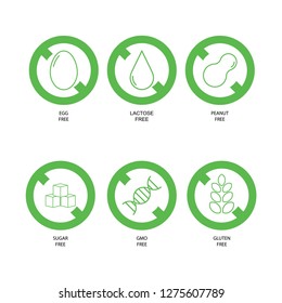 Food labels set of free allergens and GMO added products design