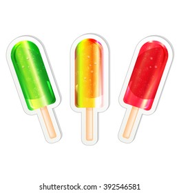 Food labels or stickers set ice cream lollipop. Set of colorful lolly pops, candies - design template. Vector illustration template isolated on white background