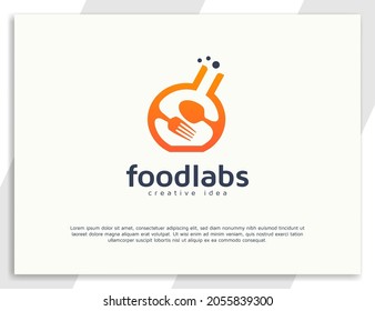 Food laboratory logo design with spoon and fork