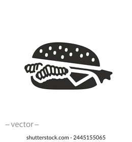 food of larvae or caterpillar icon, burger with mealworms, eat insect,  flat symbol on white background - vector illustration