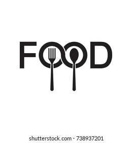 FOOD letter with fork and spoon logo design vector