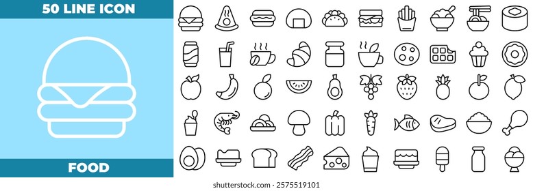 Food Line Editable Icons set. Vector illustration in modern thin line style of food icons: food, fruit, hamburger, etc