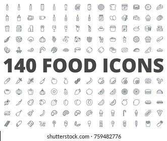 Food line icon Bakery fast food fruits and vegetables breakfast drinks