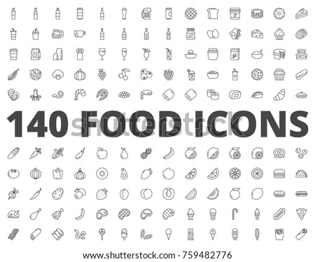 Food line icon Bakery fast food fruits and vegetables breakfast drinks