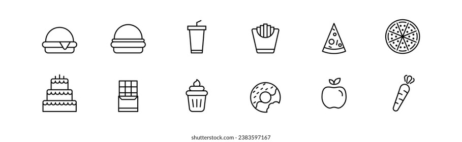 Food line icon. Cafe menu food set. Burger and pizza icon. Food icon set. Editable stroke. Vector illustration.