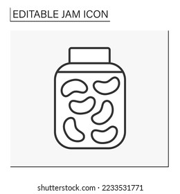  Food line icon. Conserved beans with spices for soup or garnish. Tasty vegan addition to food in a jar. Jam concept. Isolated vector illustration. Editable stroke