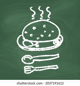 Food line Icon design white chalk. Draw a picture on the blackboard.