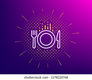 Food line icon. Halftone pattern. Cutlery sign. Fork, knife symbol. Gradient background. Food line icon. Yellow halftone pattern. Vector