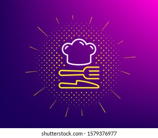 Food line icon. Halftone pattern. Cooking chef sign. Fork, knife symbol. Gradient background. Food line icon. Yellow halftone pattern. Vector