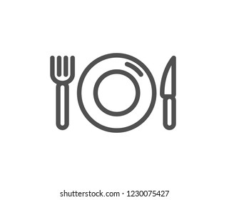 Food line icon. Restaurant sign. Fork, knife and plate symbol. Quality design flat app element. Editable stroke Food icon. Vector