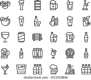 Food Line Icon Set - Beer, Drink, Sushi Roll, Wine, Barrel, Glass, Champagne, Irish Coffee, Drinks, Cocktail, Soda, Mug, Coconut, Bottle, Whiskey, Smoothies, Cup, Keg, Foam, Tap, Bottles