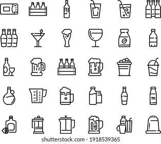 Food Line Icon Set - Beer, Milk Bottle, Drink, Lemoncello, Olive Oil, Wine, Mug, Box, Glass, Cocktail, French Press, Instant Coffee, Bootle And Pack, Microwave Oven, Beaker, Drinks, Soda, Ice Bucket