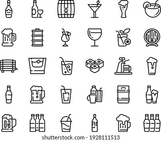 Food line icon set - beer, drink, sushi roll, wine, mug, barrel, glass, champagne, cocktail, irish coffee, drinks, coconut, bottle, soda, whiskey, smoothies, cup, keg, tap, bottles