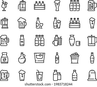 Food Line Icon Set - Beer, Milk Bottle, Drink, Rice Vodka, Olive Oil, Wine, Mug, Box, Glass, French Press, Instant Coffee, Irish, Bootle And Pack, Drinks, Whiskey, Ice Bucket, Cup, Bottles, Salt