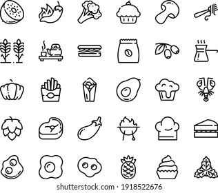 Food Line Icon Set - Cupcake, Sandwich, French Fries, Burito, Hot Pepper, Tea Ceremony, Lobster, Fork With Pasta, Olives, Omelette, Coffee Pack, Meat, Bbq, Chef Hat, Turkish, Spikes, Sanwich, Hop