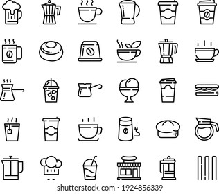 Food Line Icon Set - Hot Cup, Coffee To Go, Sandwich, Cafe Shop, Tea, Chef Hat, Pot, Bread, Ice Cream, Cocktail, French Press, Iced, Mill, Turkish, Capsule, Green, Paper, Cheesecake, Beer, Spaghetti