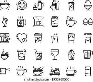Food Line Icon Set - Hot Cup, Coffee To Go, Green Tea, Drink, Ceremony, Wine Glass, Coffe Maker, Iced, Top View, Turkish, Irish, Love, Machine, Beaker, Egg Stand, Drinks, Thermo Flask, Soda, Paper