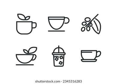 Food line icon set - hot cup, coffee to go