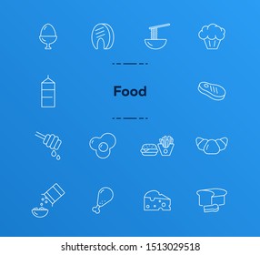 Food line icon set. Meat, bread, fast food. Lunch concept. Can be used for topics like protein, healthy eating, nutrition