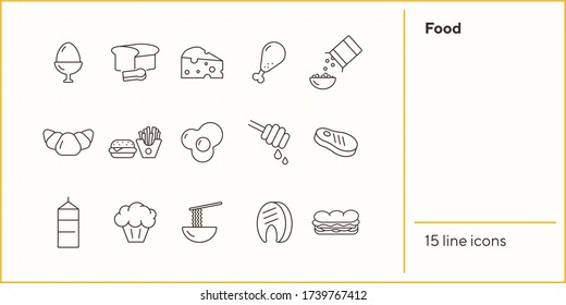 Food line icon set. Meat, bread, fast food. Lunch concept. Can be used for topics like protein, healthy eating, nutrition