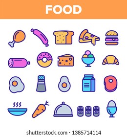 Food Line Icon Set Vector. Home Kitchen Breakfast Food Icons. Menu Pictogram. Fesh Eating Element. Outline Web Illustration