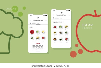 Food line icons. Healthy food. Background for the application