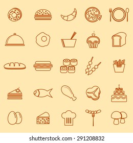 Food line icons on yellow background, stock vector