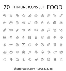 Food Line Icons Set Collection. Bakery, Seafood, Vegetables, Fruit, Coffee, Meat, Fastfood. Vector illustration eps10.