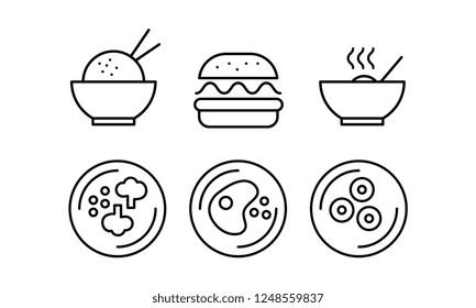 Food line icons set, fast food dishes, cafe, bar, food delivery vector Illustration on a white background