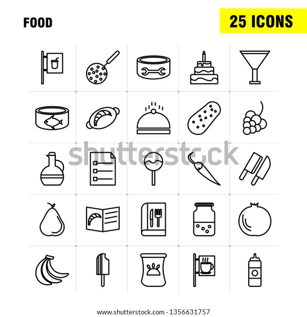 Food  Line Icons Set For Infographics, Mobile\
UX/UI Kit And Print Design. Include: Biscuit, Sweet, Food, Meal,\
Sausage, Meat, Food, Meal, Collection Modern Infographic Logo and\
Pictogram. - Vector