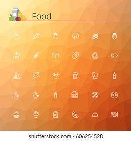 Food line icons set. Pixel perfect icons. Vector illustration. Geometric background.