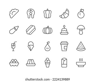 Food line icons set. Vector objects isolated on a white background for web design and graphics. Outline icons collection.