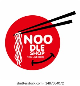 Food line , noodle restaurant and food logo templates , chopsticks , noodles 
be smile - Vector logo illustration. - red logo