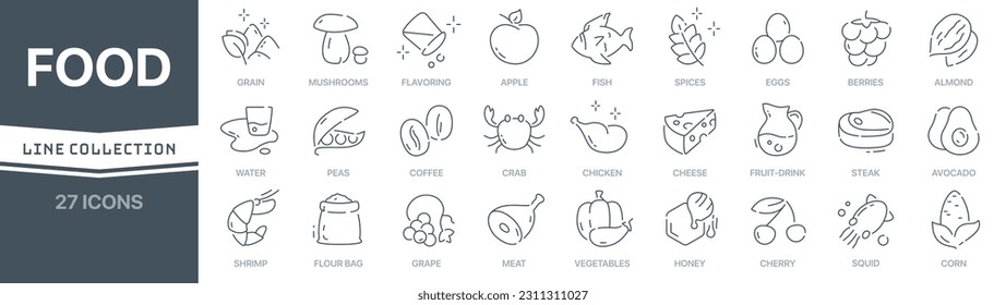 Food linear signed icon collection. Signed thin line icons collection. Set of food simple outline icons