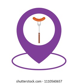 Food Location Icon Logo Design Element. Barbecue sausage icon map pointer. Vector illustration flat design. Isolated on white background.