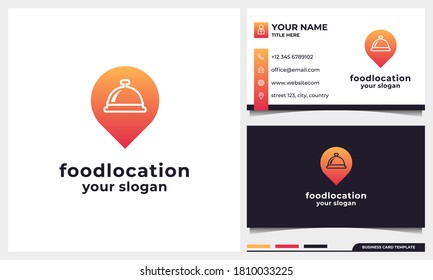 Food location icon logo design inspiration and business card, Restaurant logo with pin icon combined with a cloche concept