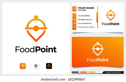 Food location icon logo design inspiration and business card, Line Art Restaurant logo with pin icon combined with a cloche concept