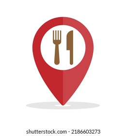 Food Location Indicator. A Reference Point For The Coordinates Of The Destination Point. Flat Style