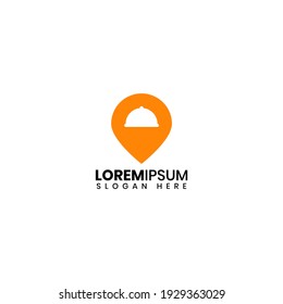 Food location logo and business card, dinner, lunch, place, map, pin Premium Vector