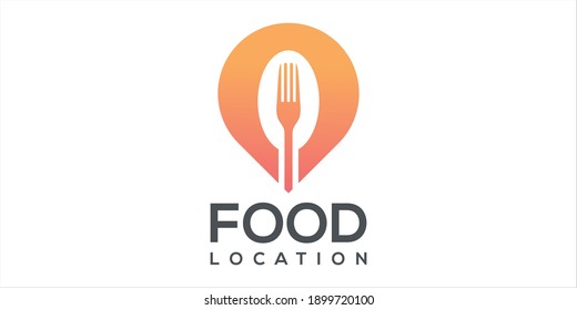 Food location logo design, with the concept of a pin and business card