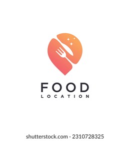 Design-Vektorgrafik des Food Location Logo-Designs mit modernem, einzigartigem Stil