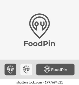 Food Location Logotype, With Spoon, Fork, Pin Location Icon Vector Design