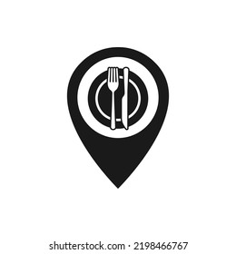 Food location. Restaurant pin pointer icon flat style isolated on white background. Vector illustration