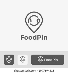 Food Location Vector Template With Line Design, Food Logo Icon Symbol Modern, With Spoon, Fork, and Pin Element