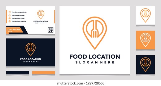 Food Locations With A Restaurant Marker Logo And A Map And Business Card.