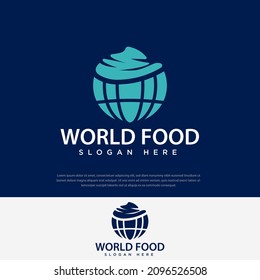 Food logo above the bottom of the globe, symbol, icon, food, world, illustration design template