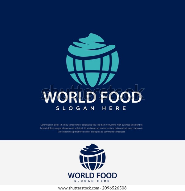Food logo above the bottom\
of the globe, symbol, icon, food, world, illustration design\
template