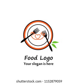 Food logo. Cafe or restaurant emblem. Plate with fork. Spaghetti Pasta.