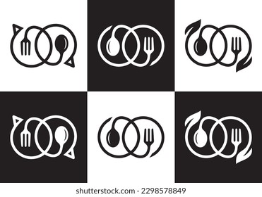 logotipo de comida. chat con ilustración vectorial de la combinación de cuchara de horquilla y placa