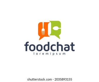Logo für Essen mit Chat- oder Nachrichtenkonversationskonzept. Vektordesign